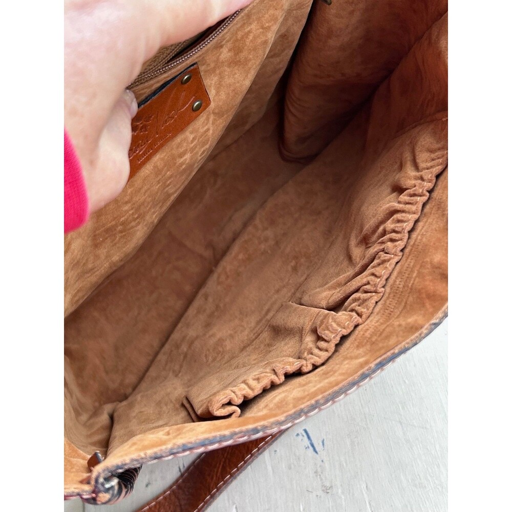 Patricia Nash Tan Hand Tooled Leather Satchel Crossbody bag with Floral Design - Picture 7 of 10